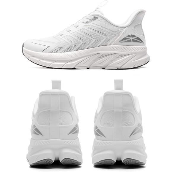 Women's White Slip-On Walking Shoes Comfy Breathable Non-Slip Gym Sneakers - Picture 7 of 8